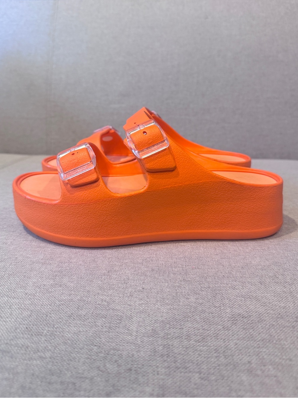 Lemon Jelly Women's Fenix Double Buckle Platform Sandals in Tangerine, Size 39